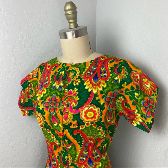 Homemade Bright Orange Yellow & Green Floral + Paisley Maxi Dress - Picture 4 of 4